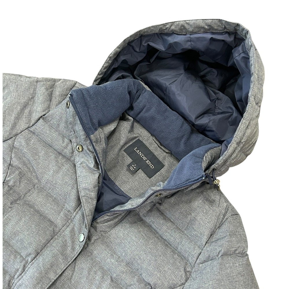 Lands' End Heather Blue Puffer Coat Hooded Winter Jacket 80% Down Gorpcore